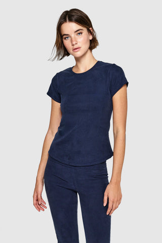 HOLD RIBBED BUILT-IN BRA T-SHIRT - DUSTY NAVY