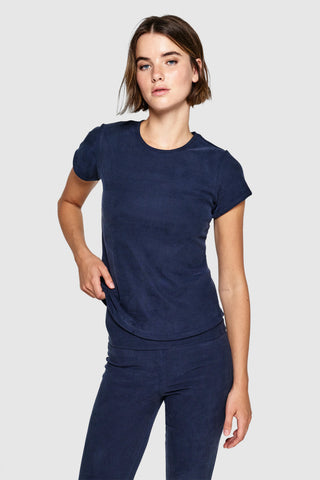 HOLD RIBBED BUILT-IN BRA T-SHIRT - DUSTY NAVY