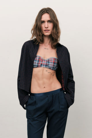 MINI PAMUK OVERSHIRT - GINGHAM DESENLİ - LACİVERT