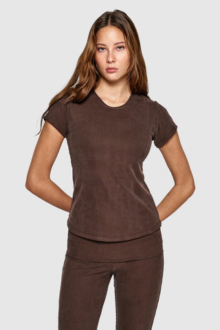 HOLD RIBBED BUILT-IN BRA T-SHIRT - TRUFFLE