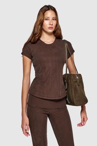HOLD RIBBED BUILT-IN BRA T-SHIRT - TRUFFLE