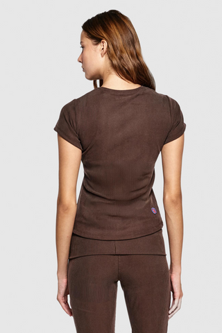 HOLD RIBBED BUILT-IN BRA T-SHIRT - TRUFFLE
