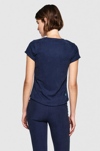 HOLD RIBBED BUILT-IN BRA T-SHIRT - DUSTY NAVY