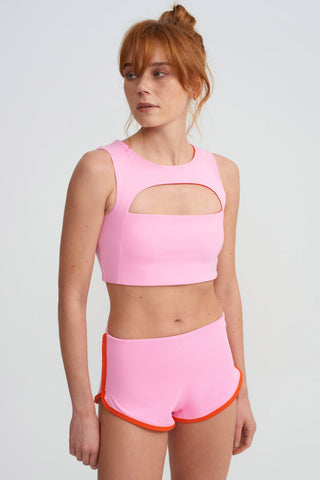 CUT OUT BRA TOP - REVERSIBLE- CANDY PINK / FOXY - LTD EDITION