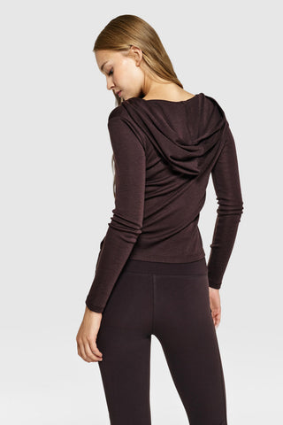 CURVE MERINO KAPÜŞONLU FERMUARLI CEKET-GANACHE