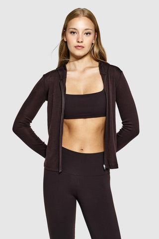 CURVE MERINO KAPÜŞONLU FERMUARLI CEKET-GANACHE