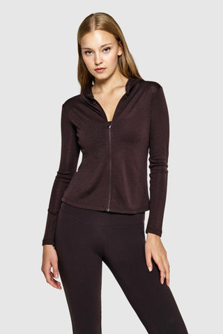 CURVE MERINO KAPÜŞONLU FERMUARLI CEKET-GANACHE